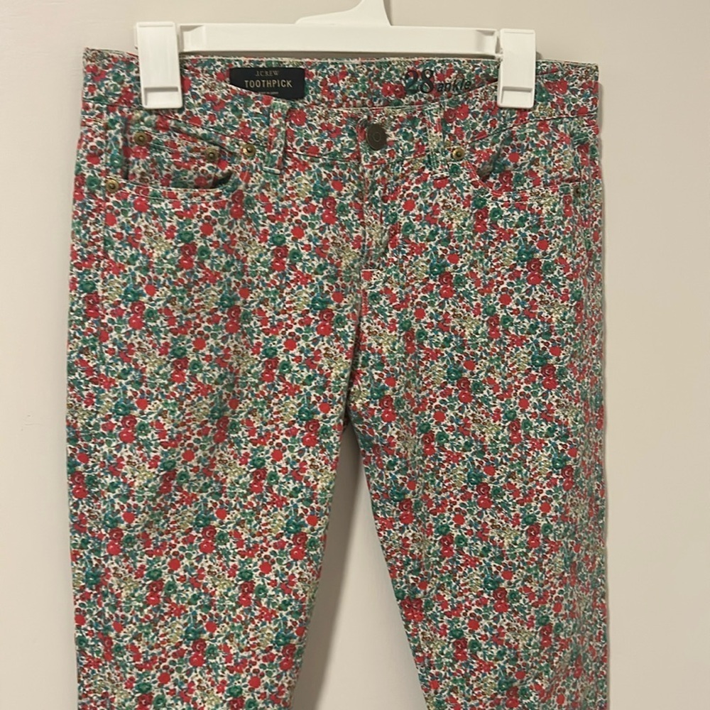 J Crew Toothpick Ankle Spring Floral Flower Patterned Pants Size 28
